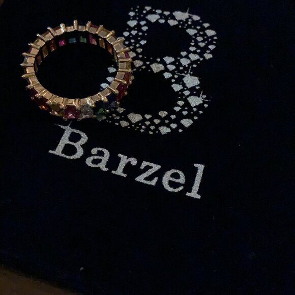 Neiman Marcus 18K Gold Plated Emerald-Cut Rainbow Eternity Ring - Picture 5 of 5